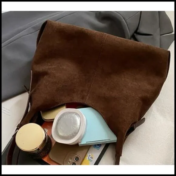 Slouchy Suede Hobo Bag Trendy Shoulder Satchel Crossbody Travel Purse - Picture 6 of 7